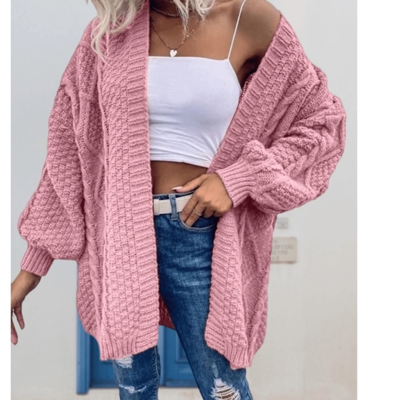 Cozy Pink Solid Open Front Loose Fit Cardigan - Picture 3 of 5